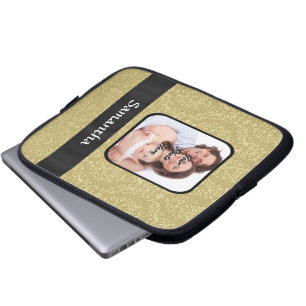 Funda Para Portátil Plantilla de fotografía de damasco de oro