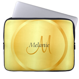 Funda Para Portátil Plantilla de Monograma Moderno Faux Gold Elegant