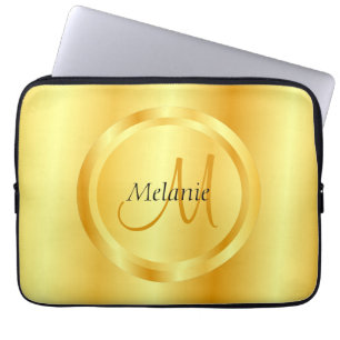 Funda Para Portátil Plantilla de Monograma Moderno Faux Gold Elegant
