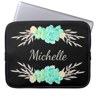Funda Para Portátil Plantilla de monograma Personalizado verde azulado