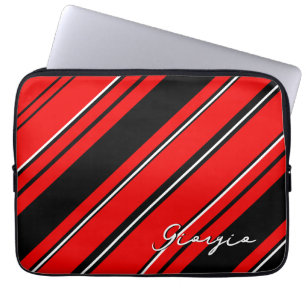 Funda Para Portátil Plantilla De Nombre Personalizado, Negro, Rojo Y R