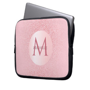Funda Para Portátil Plantilla de Purpurina de oro Rosa Monograma estil