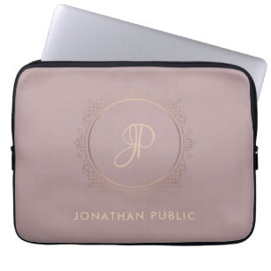 Funda Para Portátil Plantilla Monogramada Rosa Gold Elegant