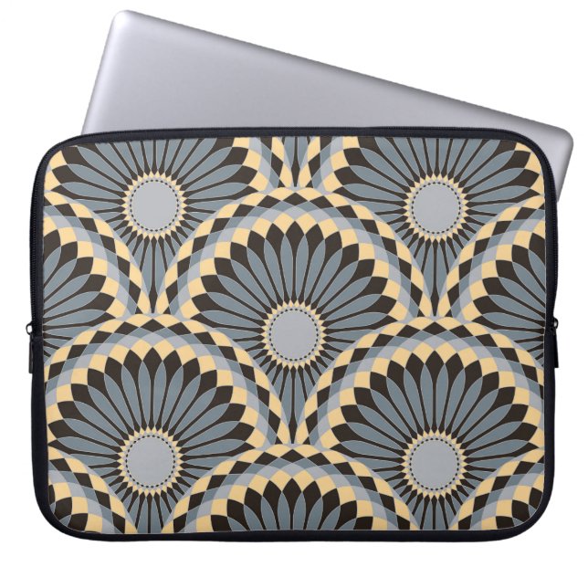 Funda Para Portátil Plata De Marfil: Mosaico Floral Circular. (Frente)