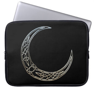 Funda Para Portátil Plata y luna creciente céltica del negro