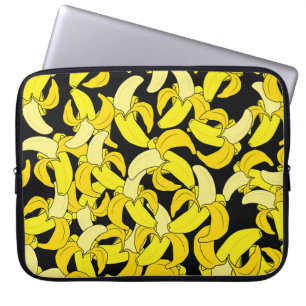 Funda Para Portátil Plátanos Amarillos Vintage: fondo negro