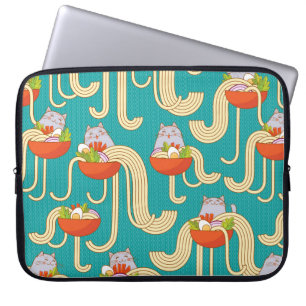 Funda Para Portátil Platos de fideos y gatos divertidos. Fideos con sp