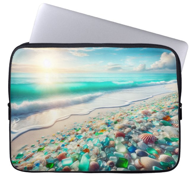 Funda Para Portátil Playa del Océano bonito con cristales marinos (Frente)