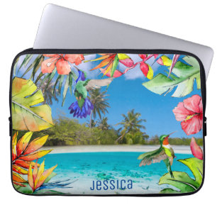 Funda Para Portátil Playa floral tropical hawaiana