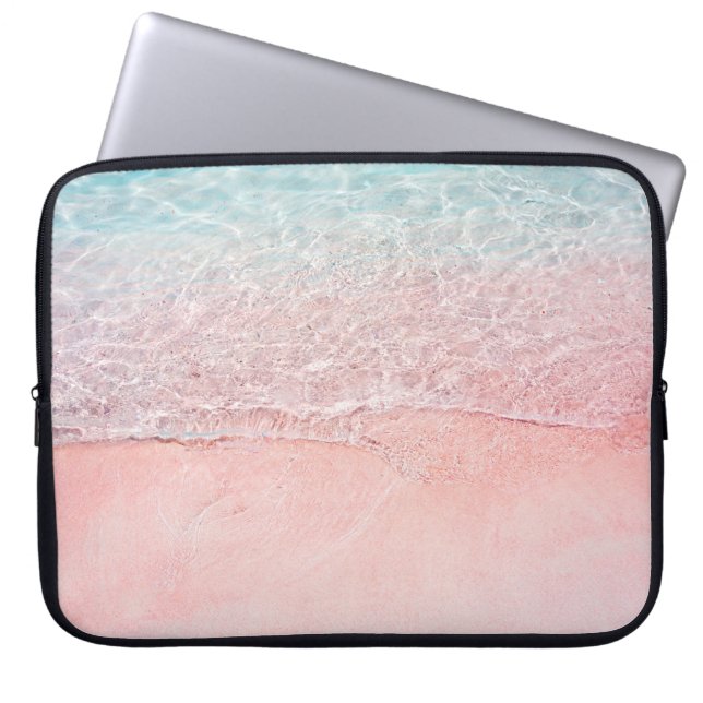 Funda Para Portátil Playa rosa y ola de salpicaduras (Frente)
