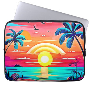 Funda Para Portátil Playa tropical con arcoiris