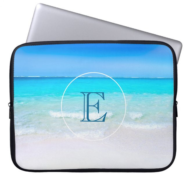 Funda Para Portátil Playa tropical con un monograma de mar turquesa (Frente)