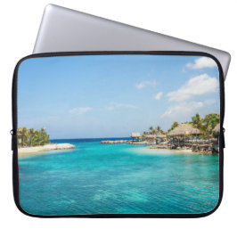 Funda Para Portátil Playa tropical panorámica con chozas de paja