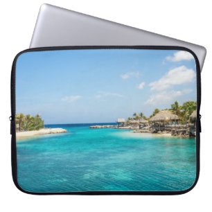 Funda Para Portátil Playa tropical panorámica con chozas de paja