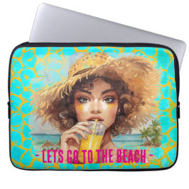 Funda Para Portátil Playa Tropical, Vamos a La Playa, Naranja Turquesa