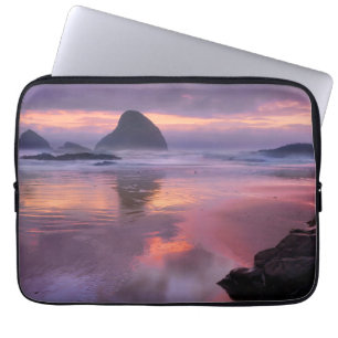 Funda Para Portátil playa y montones de mar de Oregón, puesta de sol