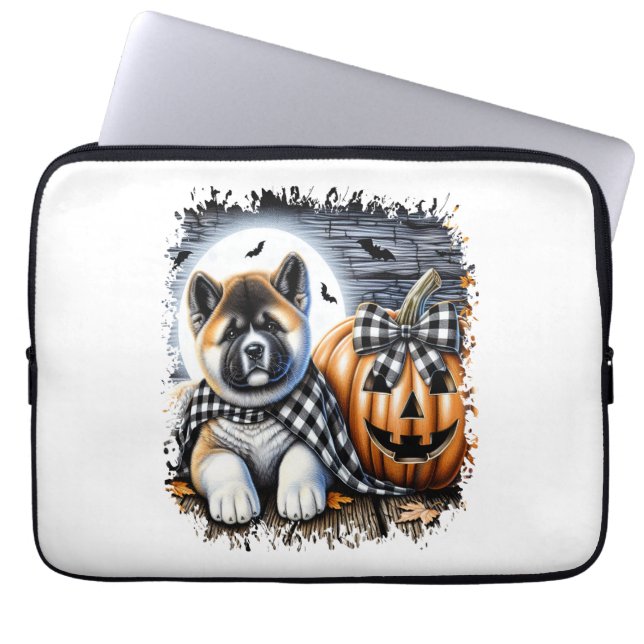 Funda Para Portátil Plaza de Halloween de Perro Akita (Frente)