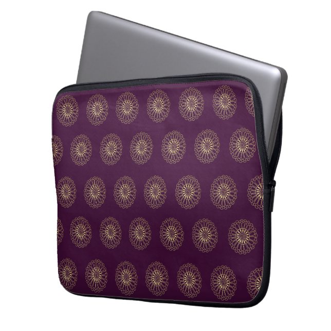 Funda Para Portátil Plum | Golden Zinnia Flower Medallions (Anverso izquierdo)