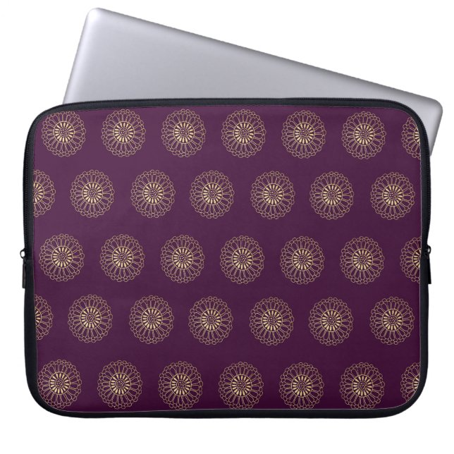 Funda Para Portátil Plum | Golden Zinnia Flower Medallions (Frente)