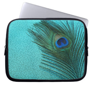 Funda Para Portátil Pluma azul del pavo real de la aguamarina metálica