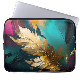 Funda Para Portátil Pluma Dorada – Elegancia Abstracta de Lujo