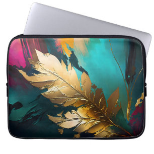 Funda Para Portátil Pluma Dorada – Elegancia Abstracta de Lujo