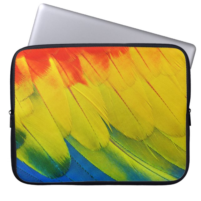 Funda Para Portátil plumas amarillas, rojas, azules y verdes (Frente)