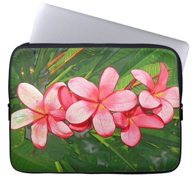 Funda Para Portátil Plumerias rosadas (Frente)