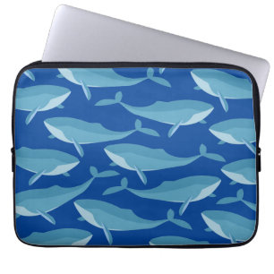 Funda Para Portátil Pod de ballenas nadando azul oscuro