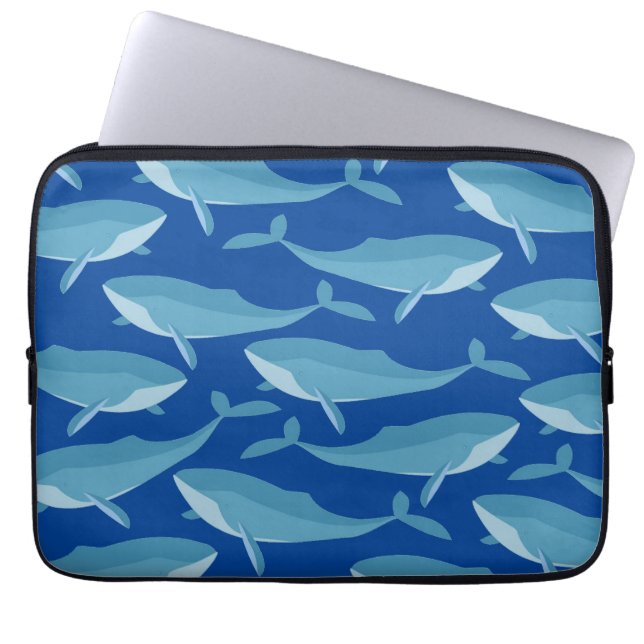 Funda Para Portátil Pod de ballenas nadando azul oscuro (Frente)