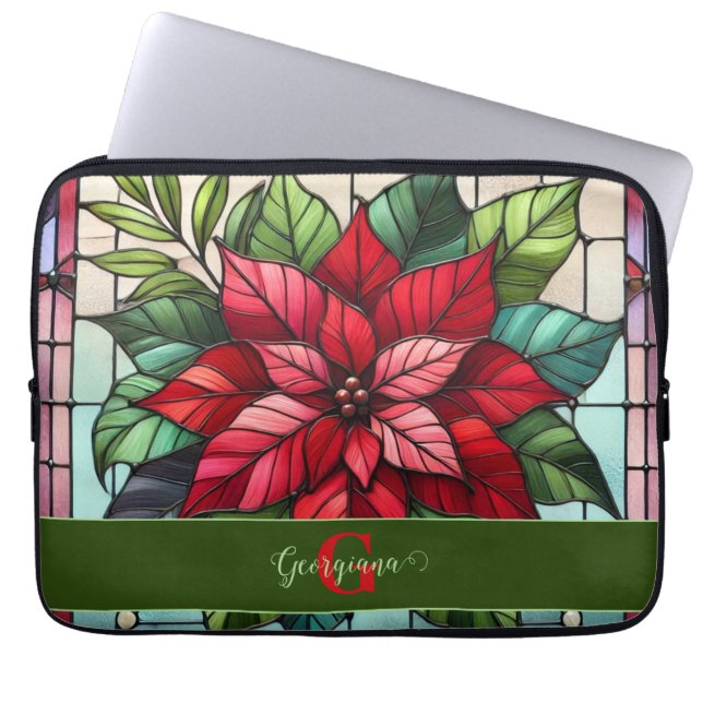 Funda Para Portátil Poinsettia de vidrio templado personalizado (Frente)