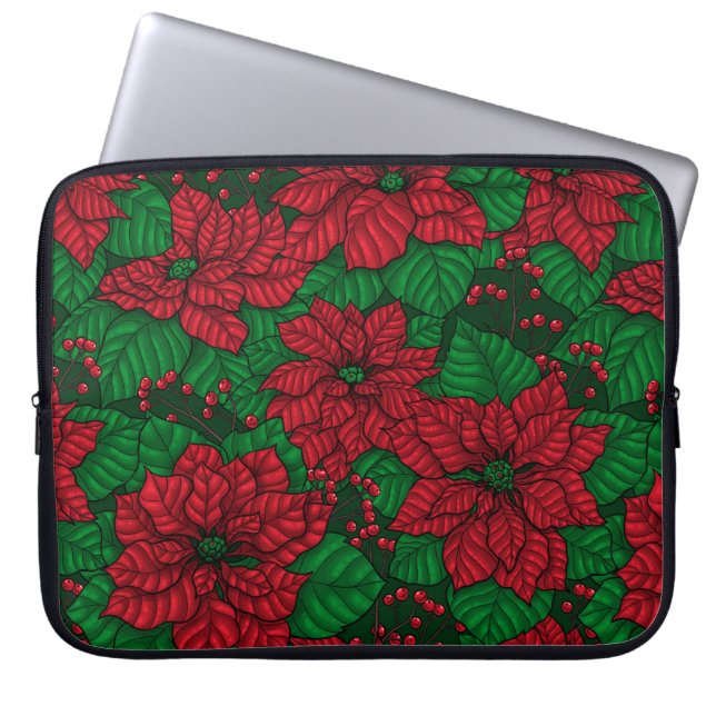 Funda Para Portátil Poinsettia, patrón de Navidades (Frente)