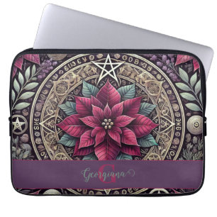 Funda Para Portátil Poinsettia personalizada Pentagram Mandala