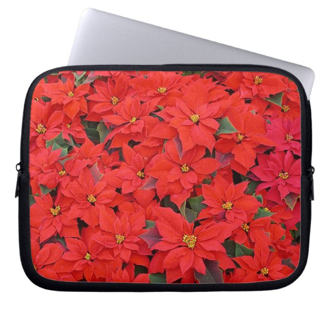 Funda Para Portátil Poinsettias rojas Navidad la foto floral navideña (Frente)