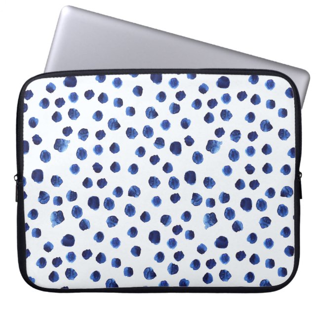 Funda Para Portátil Polka Azul: Punto acuarela sin inconvenientes. (Frente)