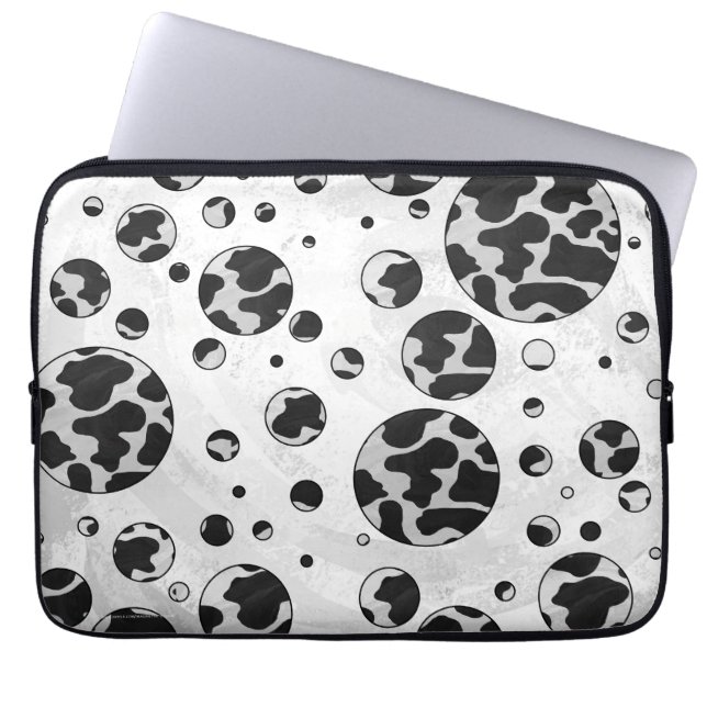 Funda Para Portátil Polka Dot Cow impresión en blanco y negro (Frente)