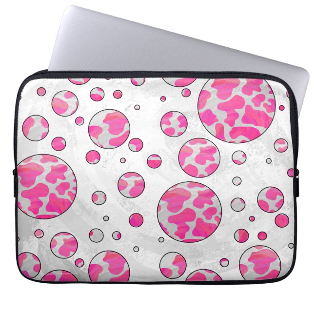 Funda Para Portátil Polka Dot Cow rosa y blanco (Frente)