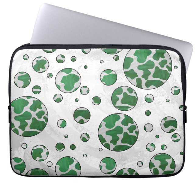 Funda Para Portátil Polks Dot Cow Impresión verde y blanca (Frente)