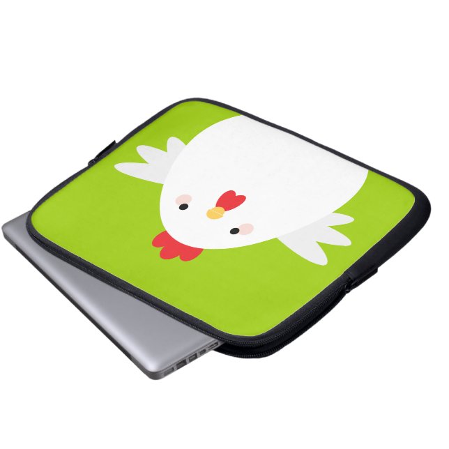 Funda Para Portátil Pollo blanco en la manga verde de la electrónica (Inferior anverso)