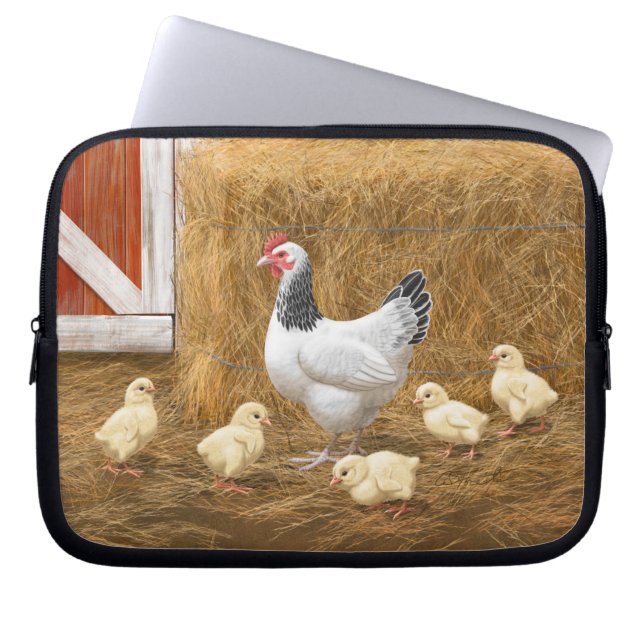 Funda Para Portátil Pollo Sussex Mama Hen y Chicas (Frente)