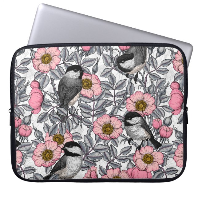 Funda Para Portátil Pollos en rosa silvestre, rosa y gris (Frente)