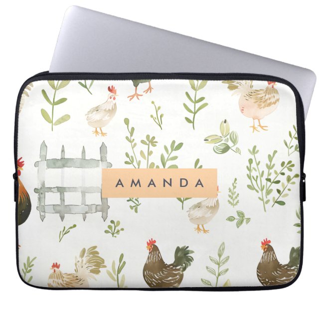 Funda Para Portátil Pollos y vegetación rústicos personalizados (Frente)