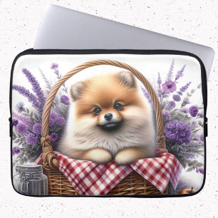 Funda Para Portátil Pomerania Cachorro de cachorro acuático de flores