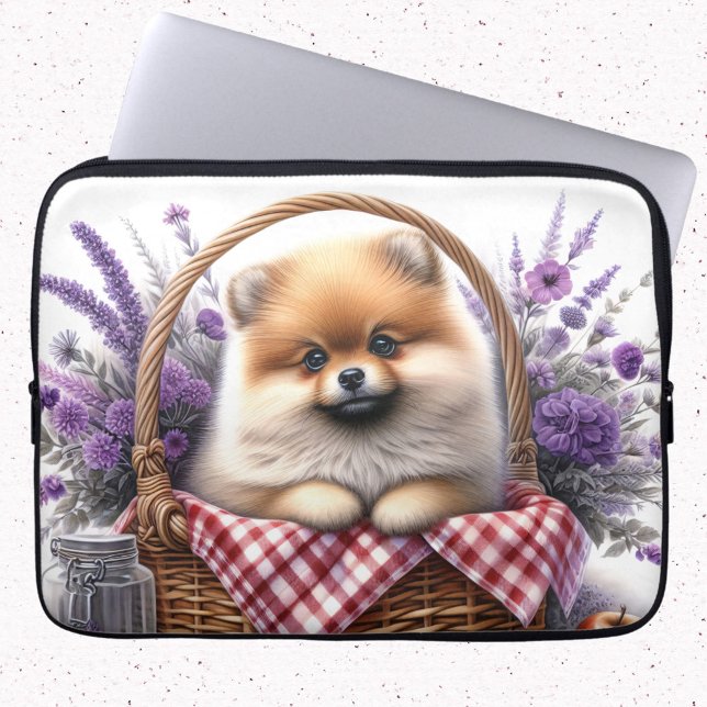 Funda Para Portátil Pomerania Cachorro de cachorro acuático de flores  (Subido por el creador)