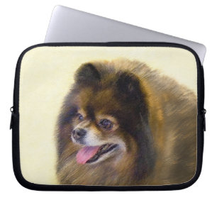 Funda Para Portátil Pomerania Negra y Tan Pintura Original de Perro