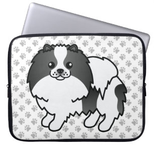 Funda Para Portátil Pomerania negro con manchas de color y patas linda