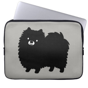 Funda Para Portátil Pomeraniano negro lindo   Perro de caricatura espo