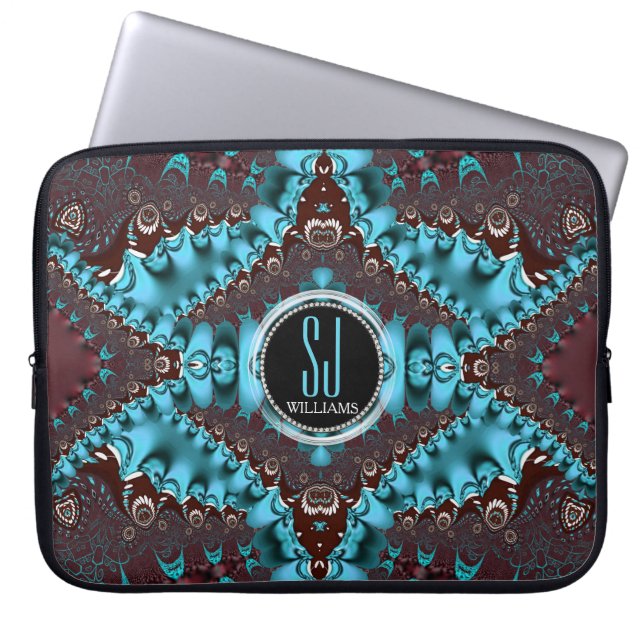 Funda Para Portátil Portátil Aqua Royale Fractal Lace Monograma (Frente)