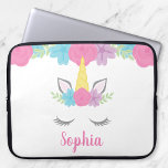 Funda Para Portátil Portátil personalizado Floral Unicornio Face<br><div class="desc">Esta adorable manga de un portátil unicornio es un regalo maravilloso para un chica. Personalice fácilmente con un nombre para hacer un regalo personalizado que le encantará.</div>