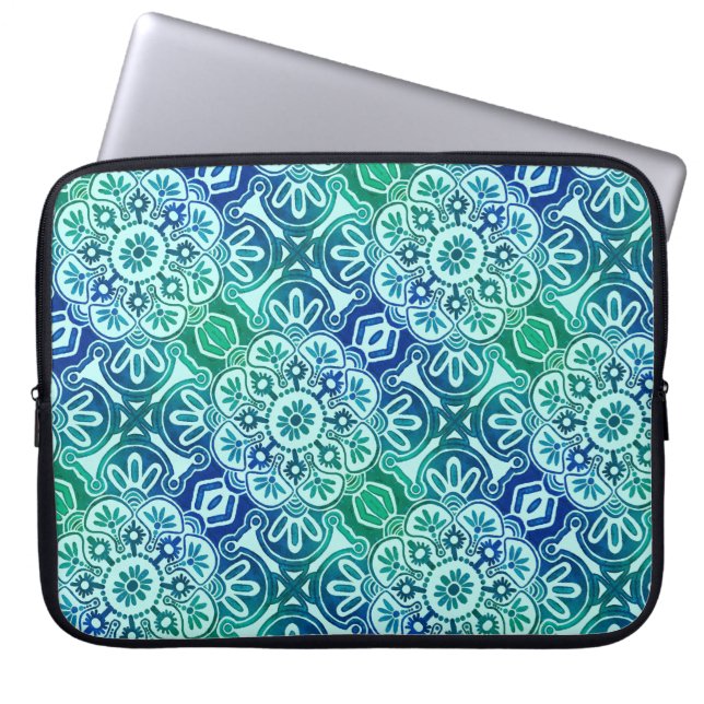 Funda Para Portátil Portátil Sleeve azul tribal verde (Frente)